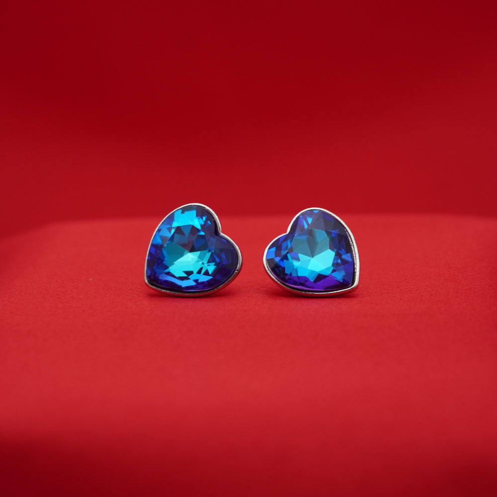 Sapphire Glow Blue Heart Crystal Stud Earrings