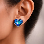 Sapphire Glow Blue Heart Crystal Stud Earrings