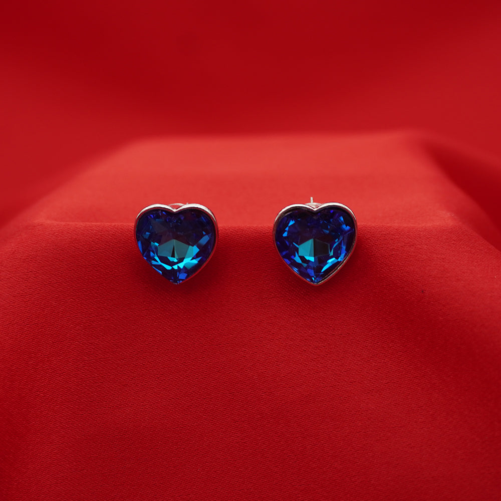 Sapphire Glow Blue Heart Crystal Stud Earrings