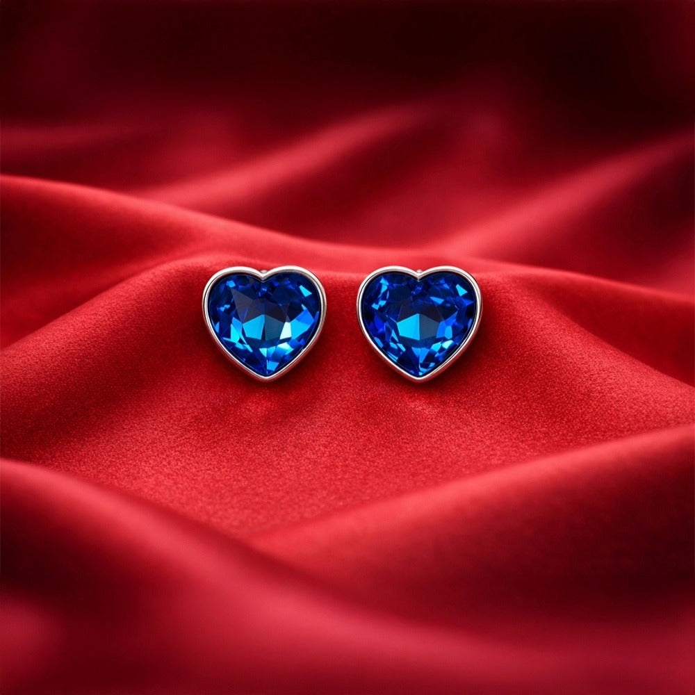 Sapphire Glow Blue Heart Crystal Stud Earrings