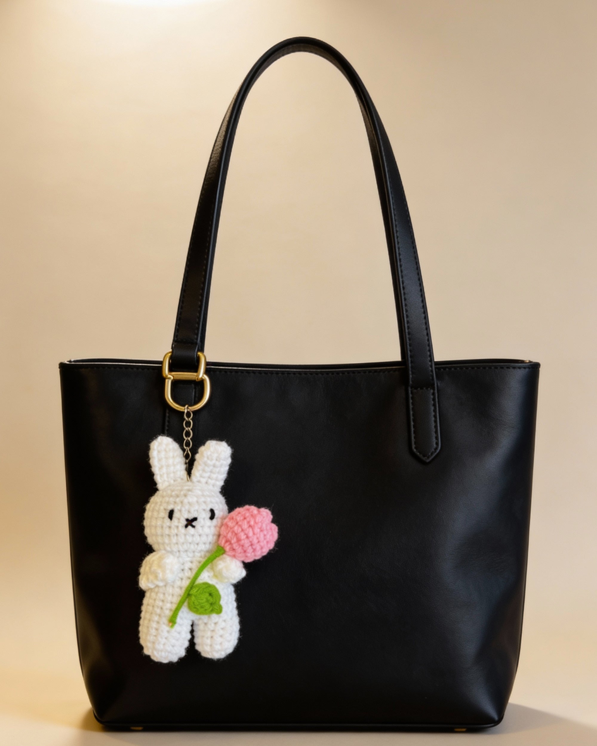 Handmade Crochet Bunny Keychain with Pink Flower – Cute Amigurumi Charm