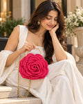 3D Rose Petal Crochet Handbag – Deep Pink