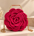 3D Rose Petal Crochet Handbag – Deep Pink