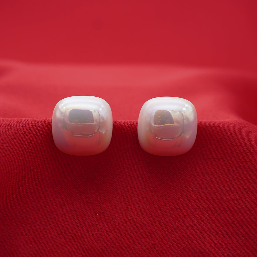 Classic White Faux Pearl Square Stud Earrings