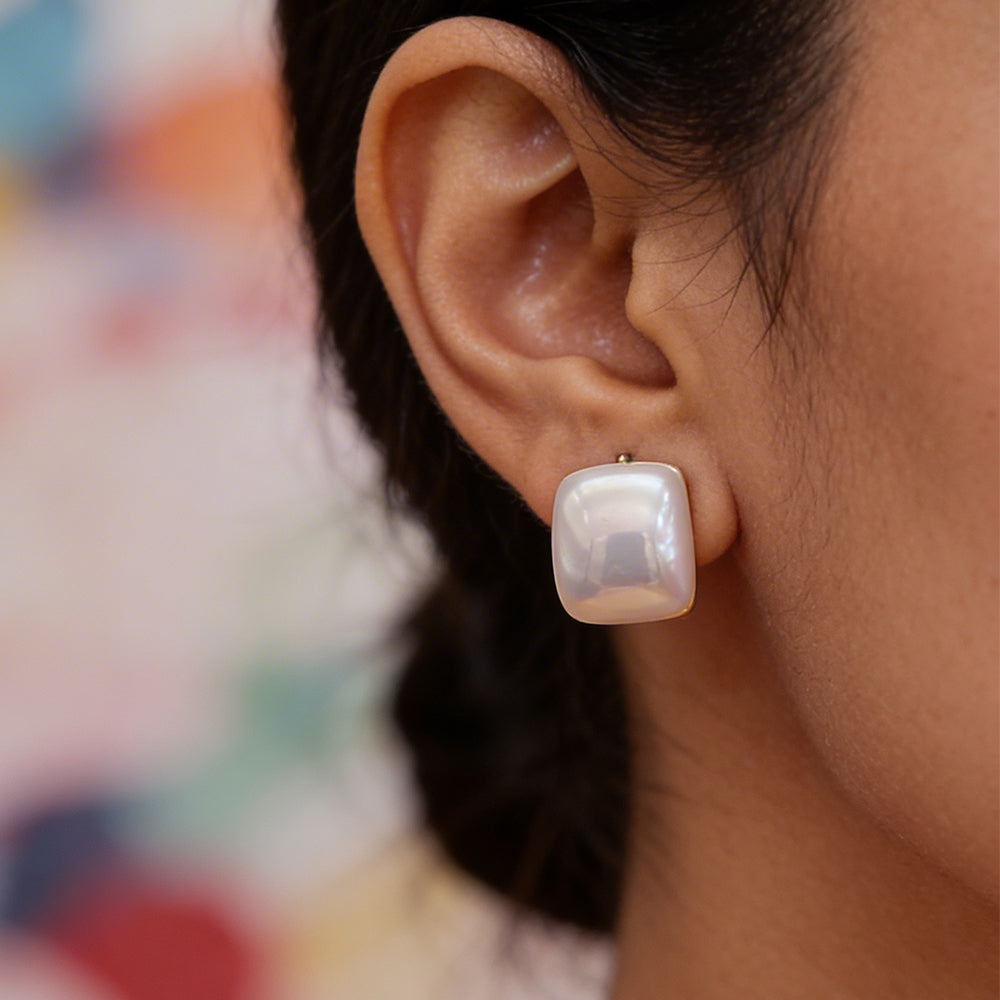 Classic White Faux Pearl Square Stud Earrings