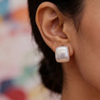 Classic White Faux Pearl Square Stud Earrings