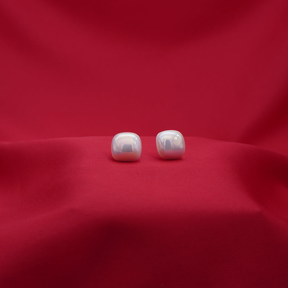 Classic White Faux Pearl Square Stud Earrings