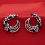 Rose Gold Crescent Hoop Earrings - Blue Crystal