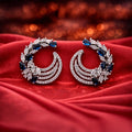Rose Gold Crescent Hoop Earrings - Blue Crystal