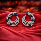 Rose Gold Crescent Hoop Earrings - Blue Crystal