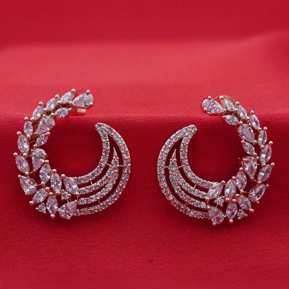 Rose Gold Crescent Hoop Earrings - Marquise Crystal