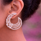 Rose Gold Crescent Hoop Earrings - Marquise Crystal