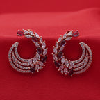 Rose Gold Crescent Hoop Earrings - Purple Crystal