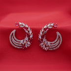 Rose Gold Crescent Hoop Earrings - Red Crystal