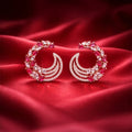 Rose Gold Crescent Hoop Earrings - Red Crystal
