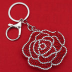 Crystal Embellished Keyring - Deep Red Rose