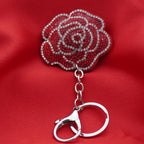 Crystal Embellished Keyring - Deep Red Rose