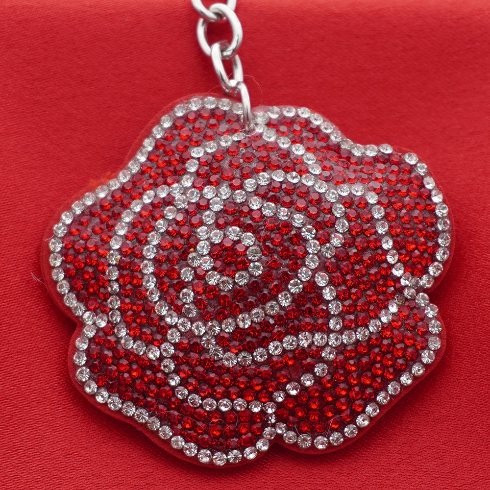 Crystal Embellished Keyring - Deep Red Rose