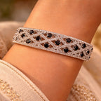 Crisscross Black Stone Cuff Bracelet (Free size)