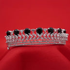 Crown-Inspired Black Teardrop Silver-Tone Diamond Layered Bracelet (Free Size)