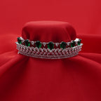 Crown-Inspired Green Teardrop Silver-Tone Diamond Layered Bracelet (Free Size)