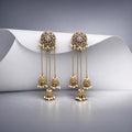 Antique Gold Mirror Blue Stud Chain Jhumka Earrings – Mini Jhumkas with Pearl Drops