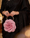Rosalia Crochet Rose Bag – Handmade 3D Floral Clutch (Pink)