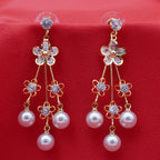Elegant Floral Crystal Pearl Drop Earrings