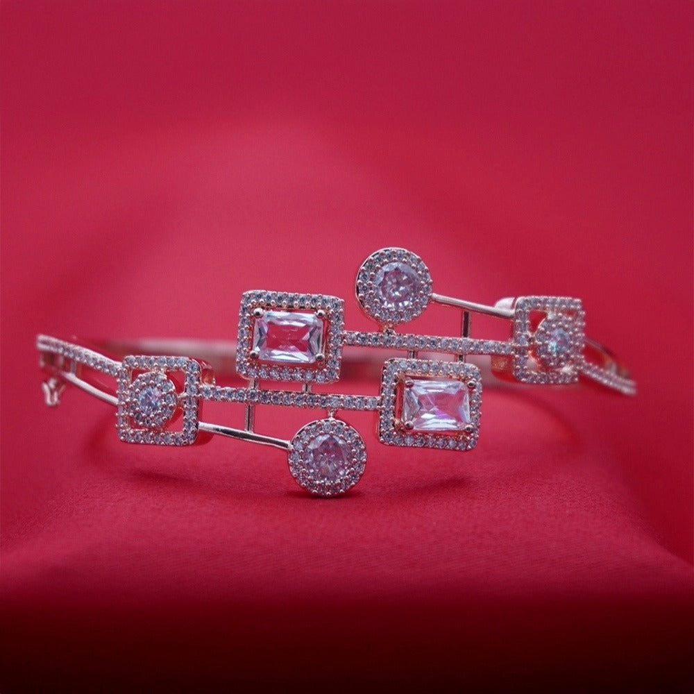 Elegant Halo Geometric Stone Statement Bracelet (Free size)