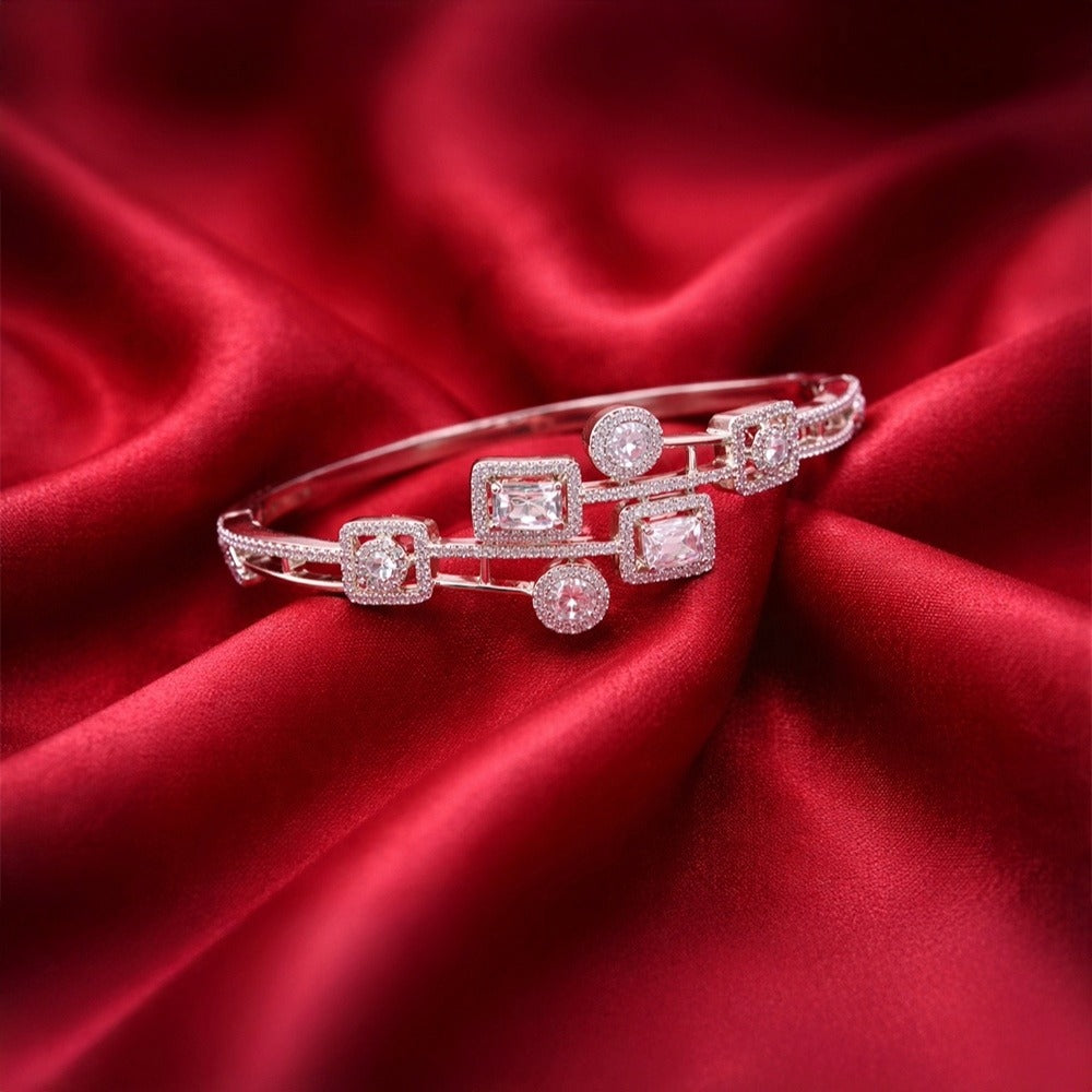 Elegant Halo Geometric Stone Statement Bracelet (Free size)