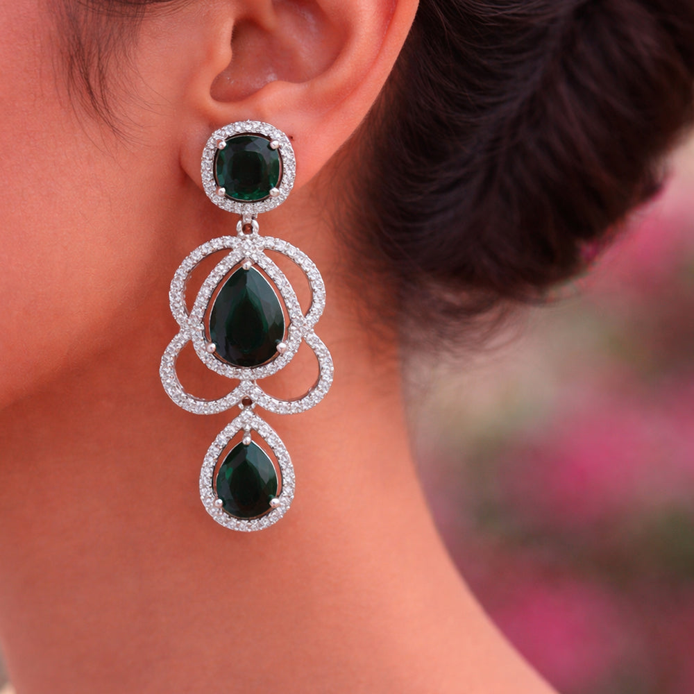 Emerald Glow Crystal Drop Earrings
