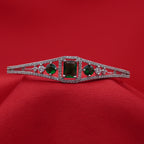 Emerald Rectangular Centerpiece Silver-Tone Diamond Bangle (Free Size)
