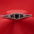 Emerald Rectangular Centerpiece Silver-Tone Diamond Bangle (Free Size)