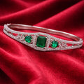 Emerald Rectangular Centerpiece Silver-Tone Diamond Bangle (Free Size)