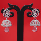 Floral Jhumka Teardrop Earrings Silver-Tone - Pink