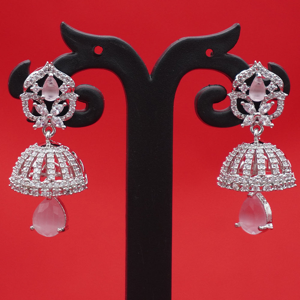 Floral Jhumka Teardrop Earrings Silver-Tone - Pink