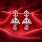 Floral Jhumka Teardrop Earrings Silver-Tone - Pink