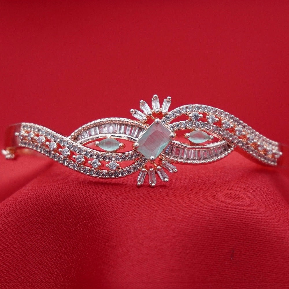 Flowing Wave Silver-Tone Bracelet with Micro-Stone Embellishment - Mint Centerpiece (Free Size)