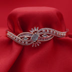 Flowing Wave Silver-Tone Bracelet with Micro-Stone Embellishment - Mint Centerpiece (Free Size)