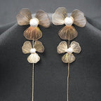 Gold-Tone Floral Pearl Drop Earrings with Chain Tassel