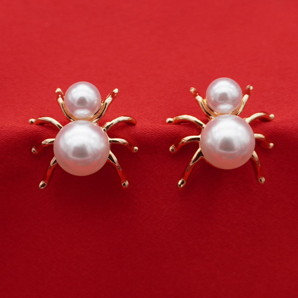 Gold-Tone Pearl Designer Stud Earrings