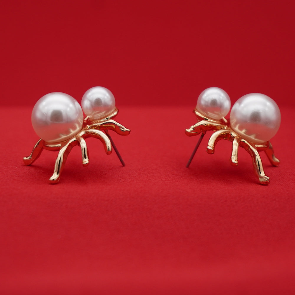 Gold-Tone Pearl Designer Stud Earrings