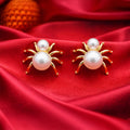 Gold-Tone Pearl Designer Stud Earrings