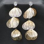 Gold-Tone Textured Petal Drop Earrings with Crystal Stud