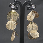 Gold-Tone Textured Petal Drop Earrings with Crystal Stud