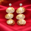 Gold-Tone Textured Petal Drop Earrings with Crystal Stud