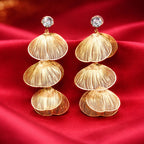 Gold-Tone Textured Petal Drop Earrings with Crystal Stud