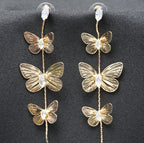 Gold Butterfly Chain Drop Earrings with Crystal Accents