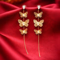 Gold Butterfly Chain Drop Earrings with Crystal Accents