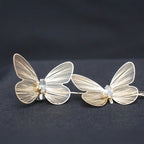 Gold Butterfly Layered Drop Earrings with Crystal Centers